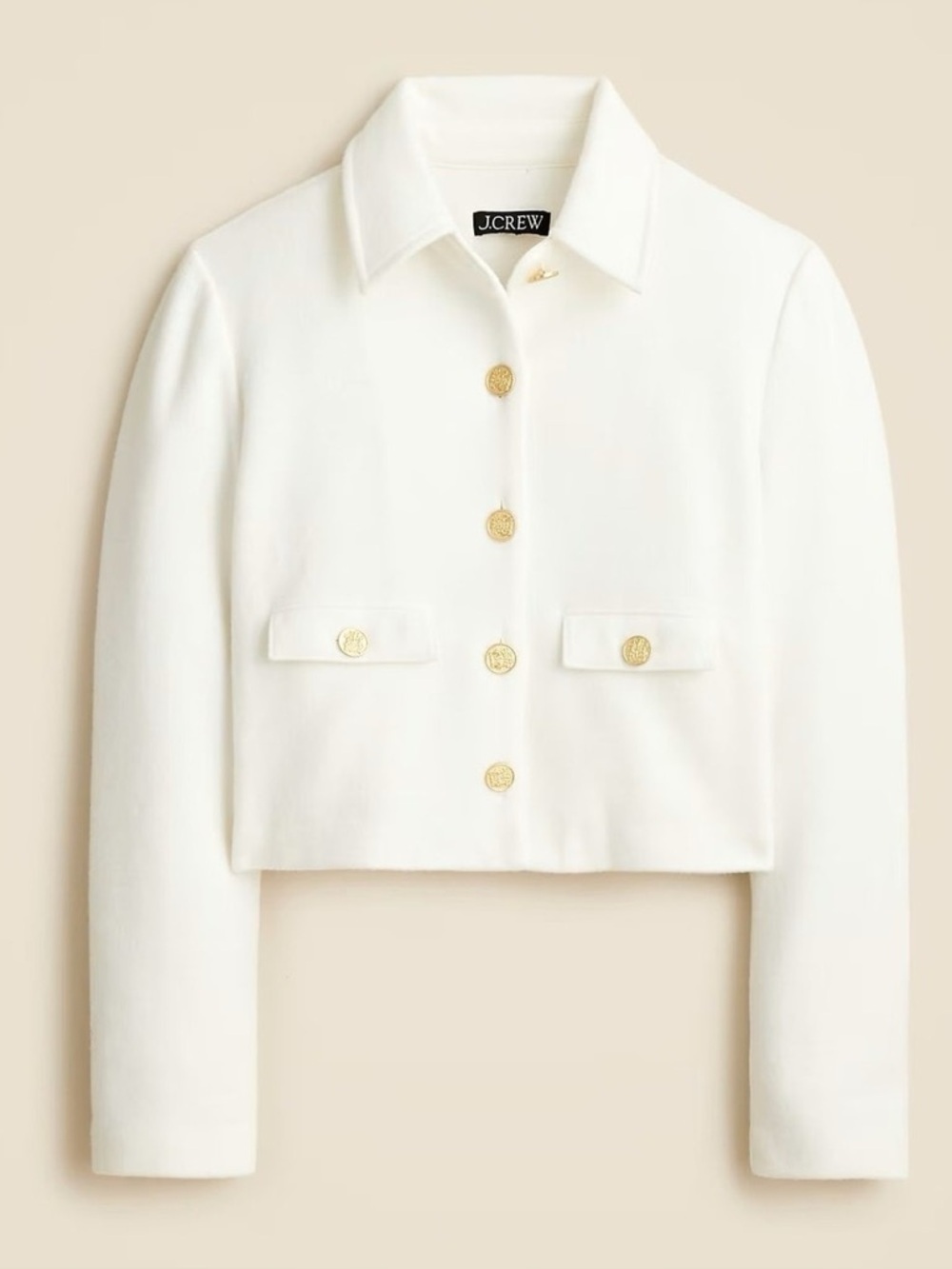 NWT J. Crew Cream IVORy Button-Front Cropped lady Jacket poly wool blend size S